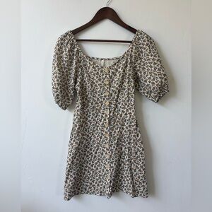 Rylee + Cru Cream Floral Midi Dress with Puff Sleeves